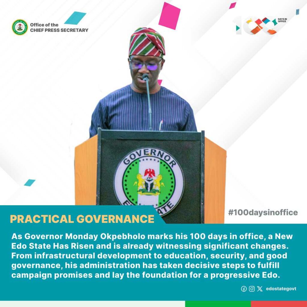 APC congratulated Edo State Governor, Monday Okpebholo, on 100 days in Office