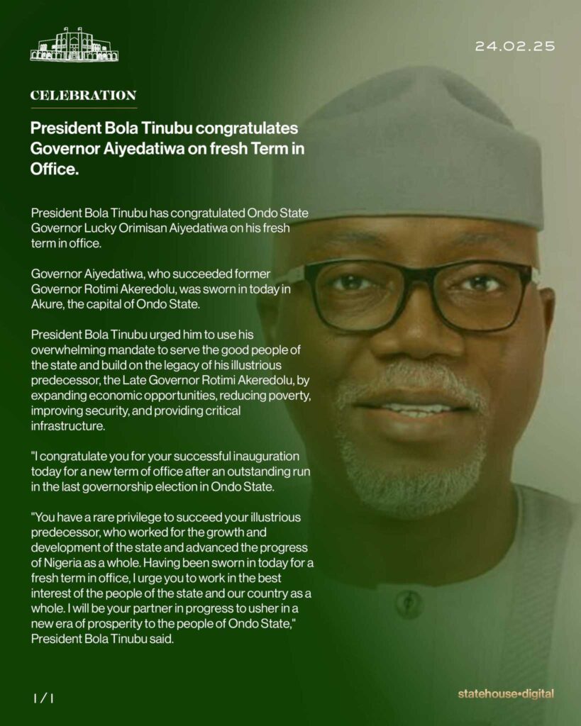 Lucky Aiyedatiwa sworn in as Governor of Ondo State