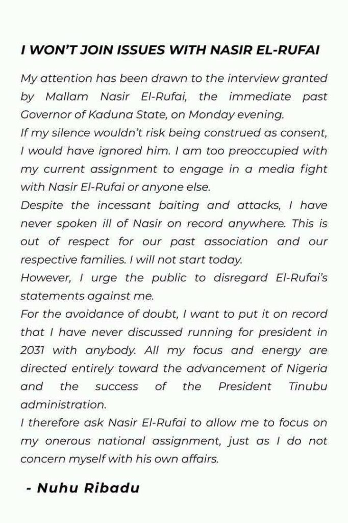 'I am too preoccupied with my current assignment to engage in a media fight with El-Rufai or anyone else' - Nuhu Ribadu