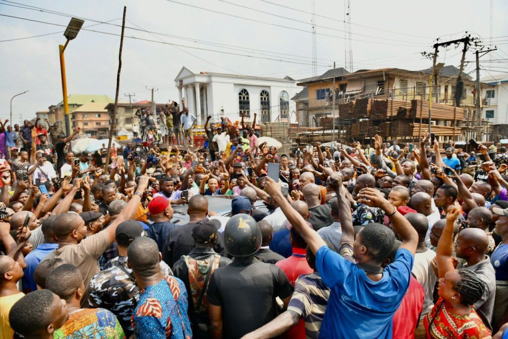 Peter Obi at the Head Bridge Market in Onitsha, Anambra State after its closure