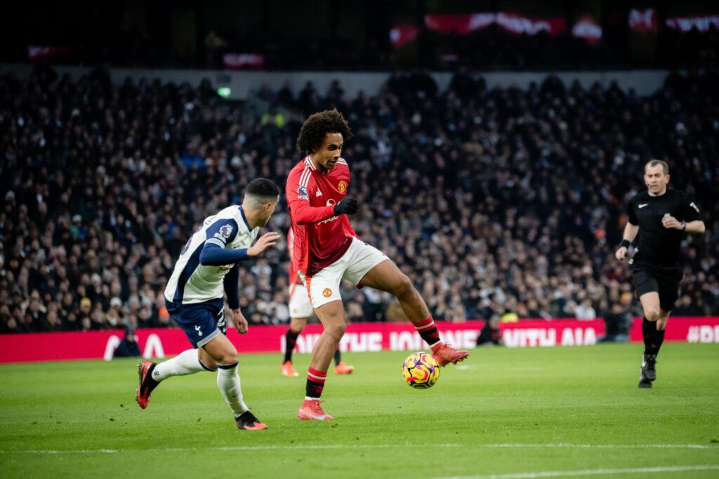Joshua Zirkzee in action for Manchester United in the Premier League 2024/25 match against Tottenham Hotspur on Sunday 16 February, 2025 at Tottenham Hotspur Stadium