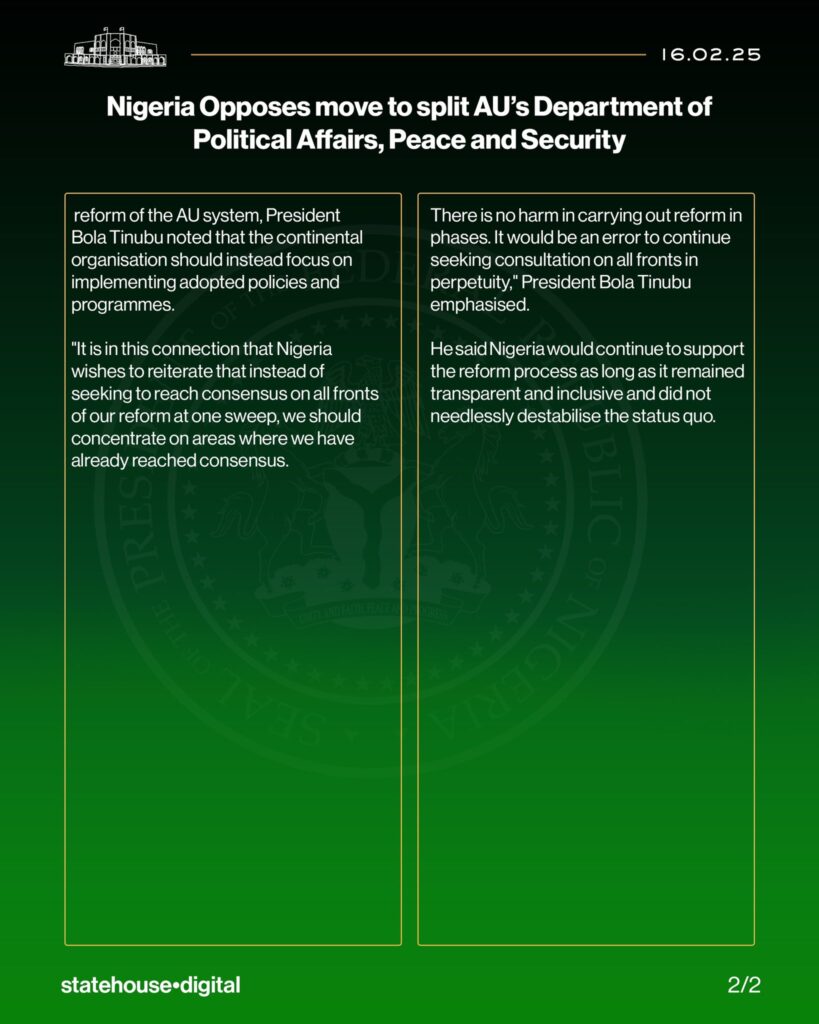 Nigeria opposes move to split AU's Department of Political Affairs, Peace and Security