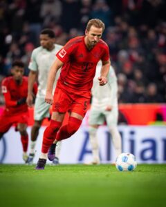 Forward, Harry Kane, scores for Bayern Munich from the penalty spot in the Bundesliga match against Werder Bremen on Friday 7 February, 2025 at Allianz Arena