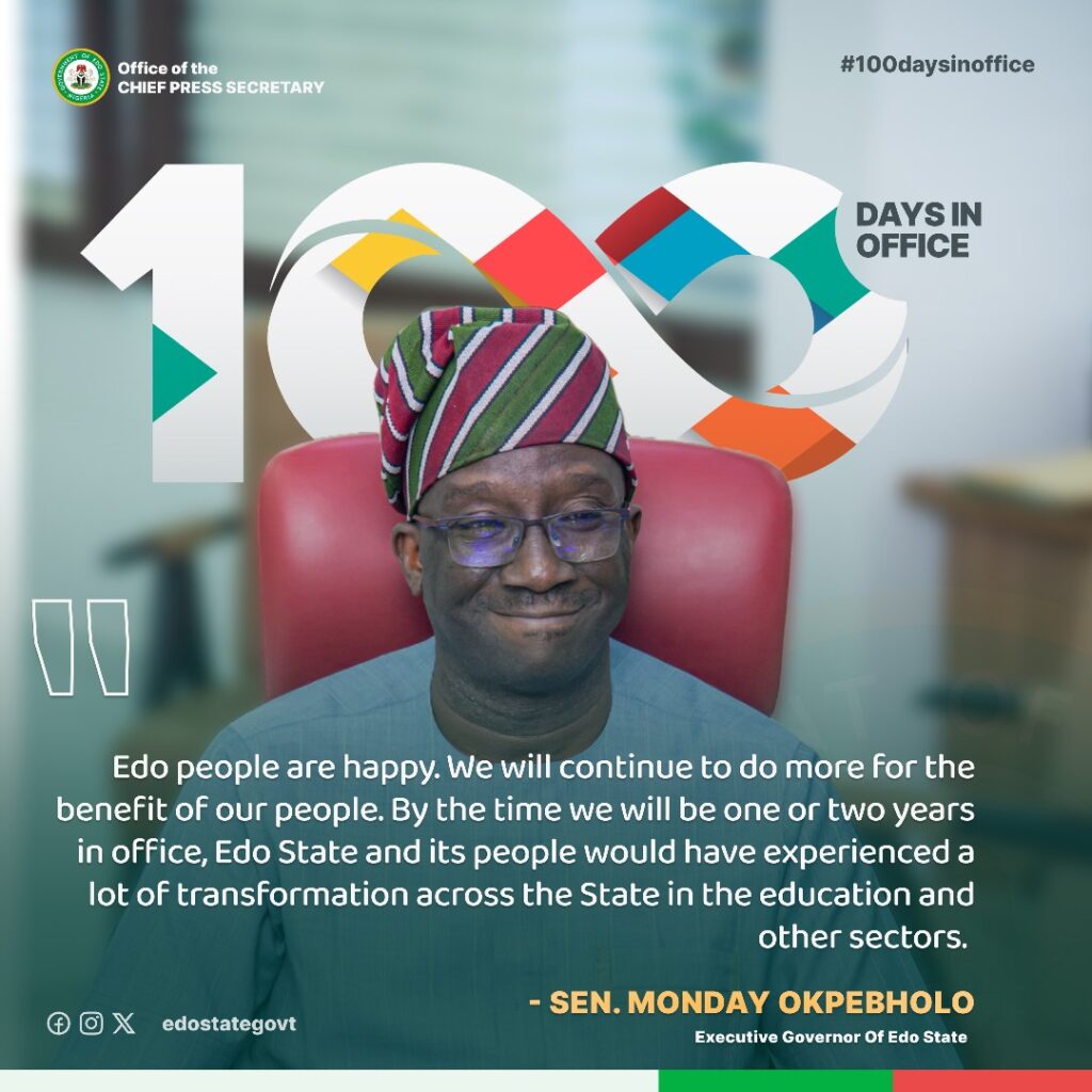 APC congratulated Edo State Governor, Monday Okpebholo, on 100 days in Office