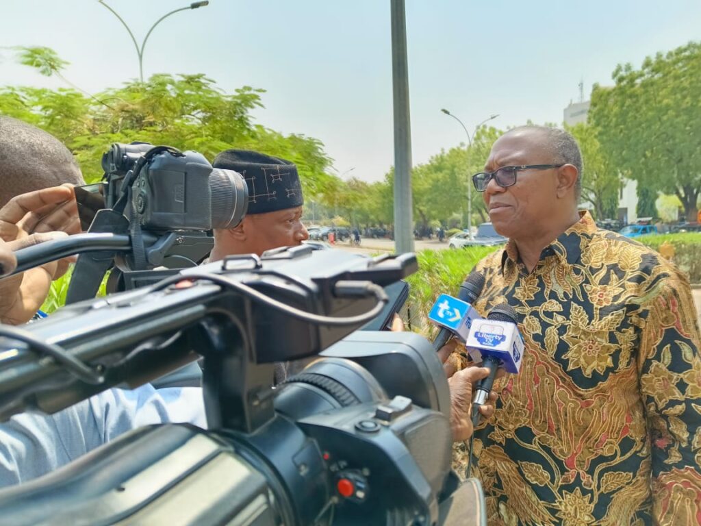 Peter Obi speaks to the press after attending the launch of IBB's autobiography at Transcorp Hilton Hotel, Abuja