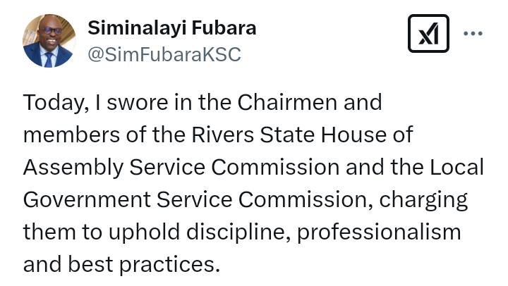 Governor of Rivers State, Siminalayi Fubara, swear in Chairmen and members of Rivers State House of Assembly Service Commission
