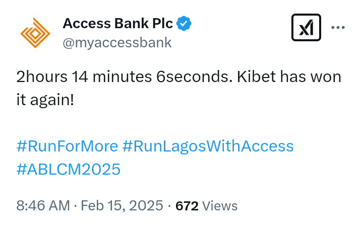 Kibet Edwin wins Access Bank Lagos City Marathon 2025 in 2hours 14 minutes 6seconds