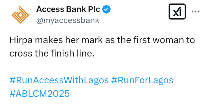 Ethiopia's Bedatu Hirpa emerge first woman to cross the finish line at the Access Bank Lagos City Marathon 2025