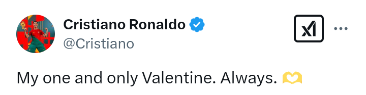 "My one and only Valentine, always" - C Ronaldo to Rodríguez