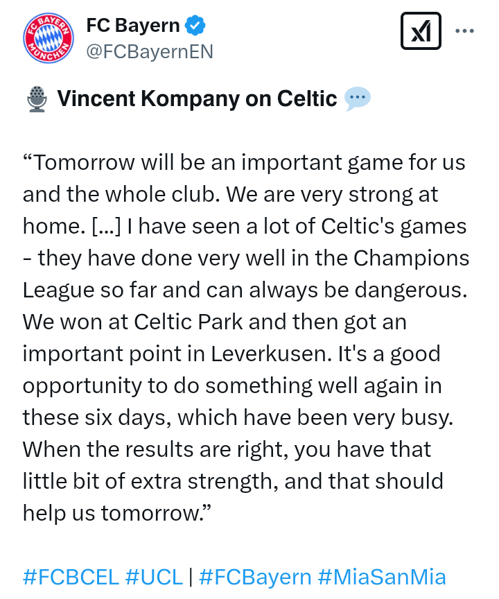 "We are very strong at home" - Bayern Munich manager, Vincent Kompany, says, at his press conference ahead of the Uefa Champions League 2024/25 Knockout Play-off against Celtic on Tuesday 18 February, 2025 at Allianz Arena