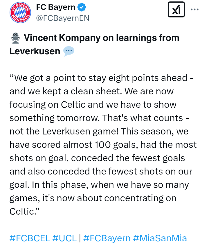 "We are very strong at home" - Bayern Munich manager, Vincent Kompany, says, at his press conference ahead of the Uefa Champions League 2024/25 Knockout Play-off against Celtic on Tuesday 18 February, 2025 at Allianz Arena