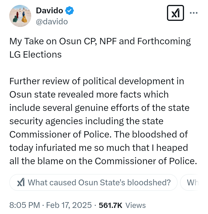 Davido releases take following violence in Osun State