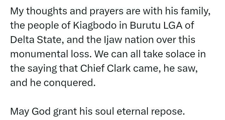 Governor of Delta State, Sheriff Oborevwori, mourns passing of Chief (Dr) Edwin Clark