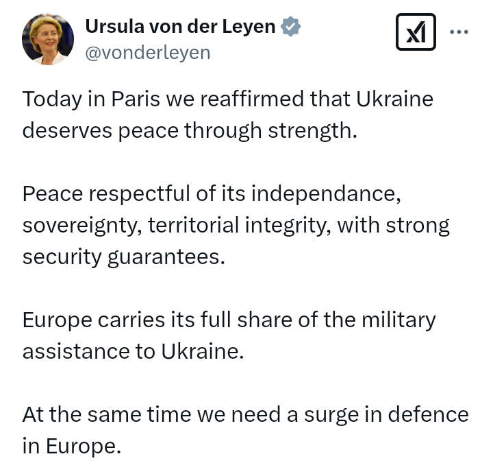 EU President, Ursula Von der Leyen, reaffirms "Ukraine deserves peace through strength"