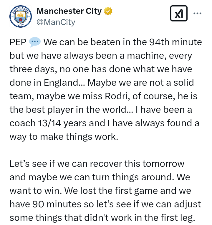 "We are not a solid team" - Manchester City manager, Pep Guardiola, says ahead of UCL knockout play-off against Real Madrid on Wednesday 19 February, 2025