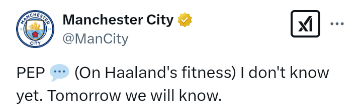 Manchester City manager, Pep Guardiola, uncertain about Erling Braut Haaland's fitness ahead of Premier League clash against Liverpool on Sunday