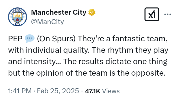 "Spurs are a fantastic team with individual quality" - Guardiola