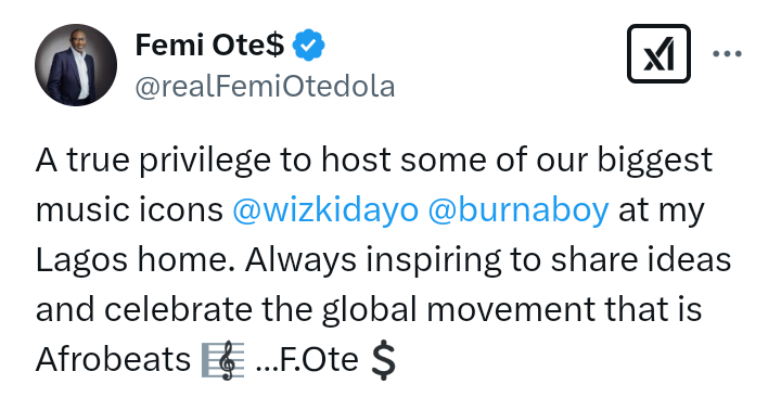 Femi Otedola host Wizkid and Burna Boy at his Lagos home