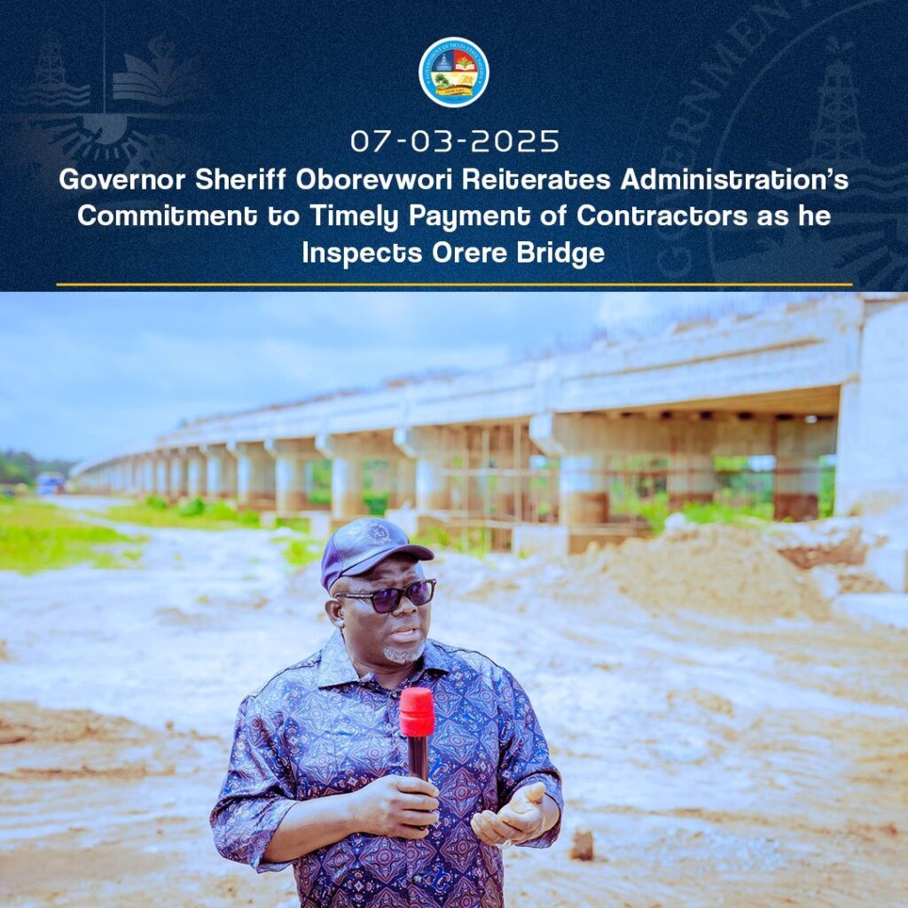 Delta State: Governor Oborevwori inspects the Orere Bridge in Ughelli South