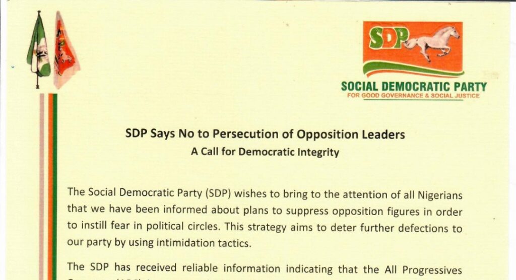 ‘Plans to instill fear in political circles – SDP says No to persecution of opposition leaders’