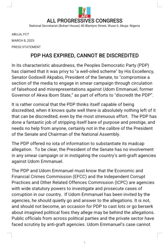 Anambra State Guber 2025: APC Press Statement - 'PDP has expired, absolutely nothing left of it'