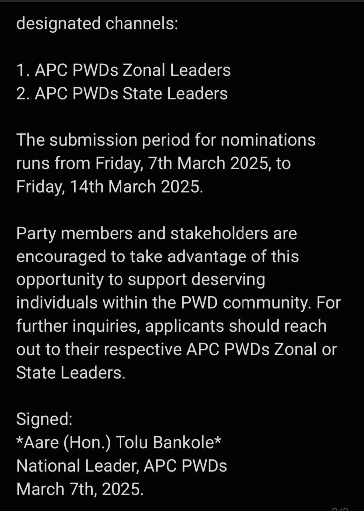 APC national PWDs cash support program opens for nomination