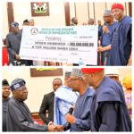 House of Reps Leaders present President Tinubu ‘a cheque of N705 million naira to support his programme for Nigeria’s vulnerable population’