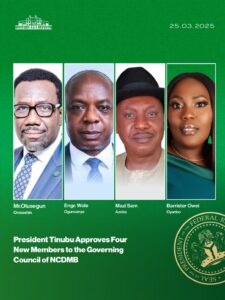 President Tinubu appoints four new members to the governing council of NCDMB