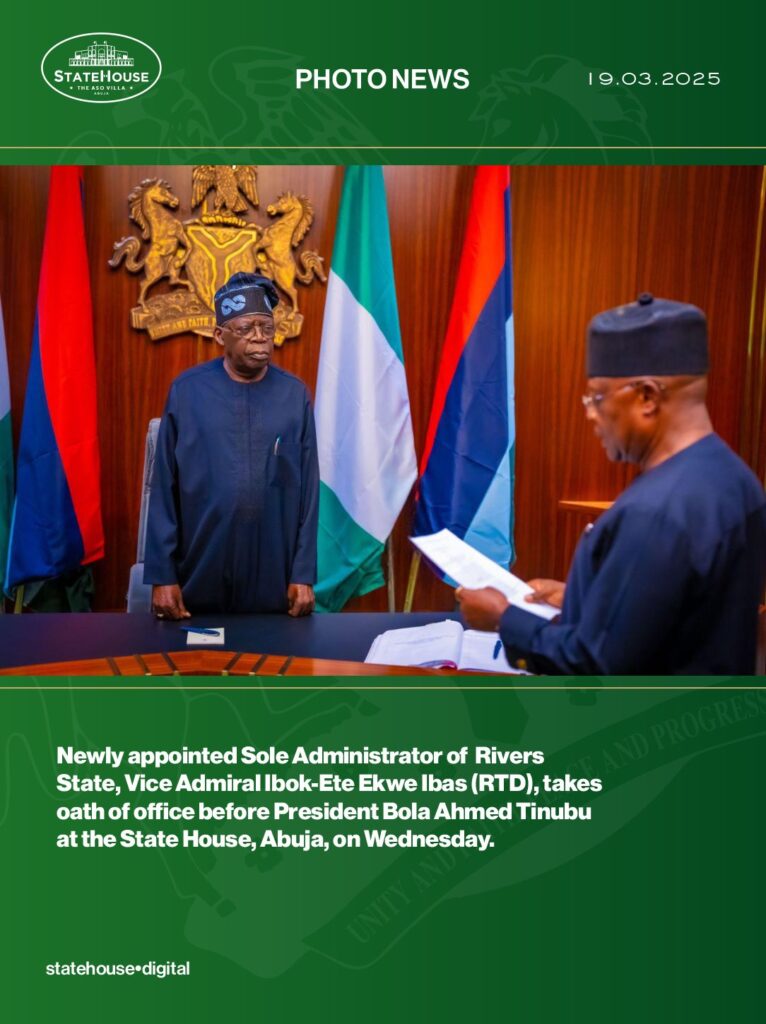 Rivers State: President Tinubu appoints Vice Admiral Ibas as Sole Administrator