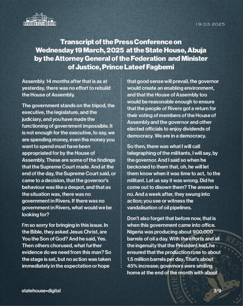 Rivers State: Transcript of Press Conference by AGF Fagbemi