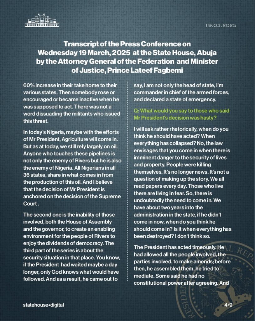 Rivers State: Transcript of Press Conference by AGF Fagbemi