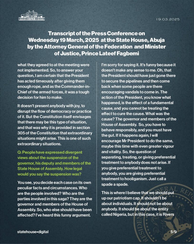 Rivers State: Transcript of Press Conference by AGF Fagbemi