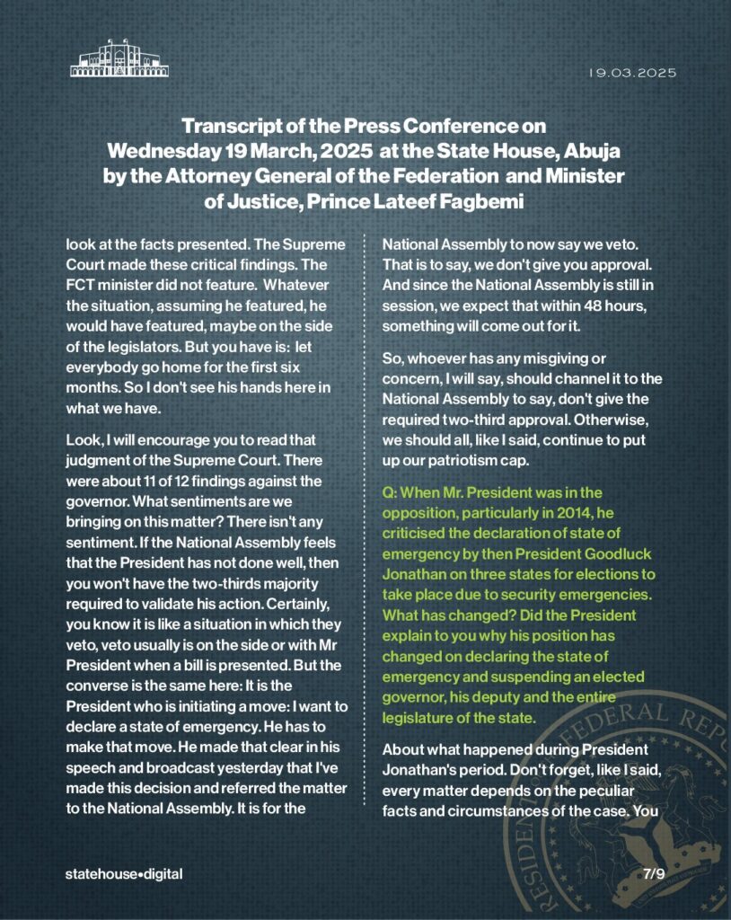 Rivers State: Transcript of Press Conference by AGF Fagbemi