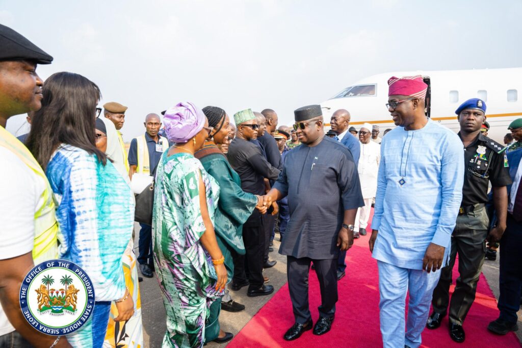 President of Sierra Leone, Julius Maada Bio, arrives in Ibadan, received by Governor of Oyo State, Seyi Makinde