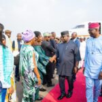 President of Sierra Leone, Julius Maada Bio, arrives in Ibadan, received by Governor of Oyo State, Seyi Makinde