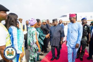 Photos: President of Sierra Leone, Maada Bio, arrives in Ibadan to focus on 'exploring potential partnerships, fostering innovation'