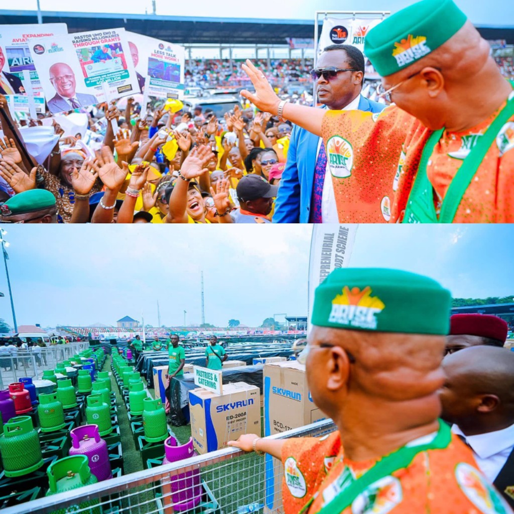 Akwa Ibom State : Governor Eno presents over 10,000 sets of equipment to 2,000 entrepreneurs ‘to expand their businesses’
