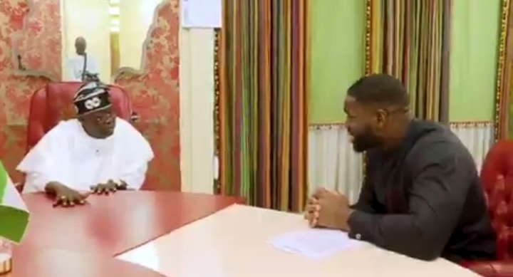President Bola Tinubu welcomes Morotoluwa Ojomo and family at the Presidential Villa