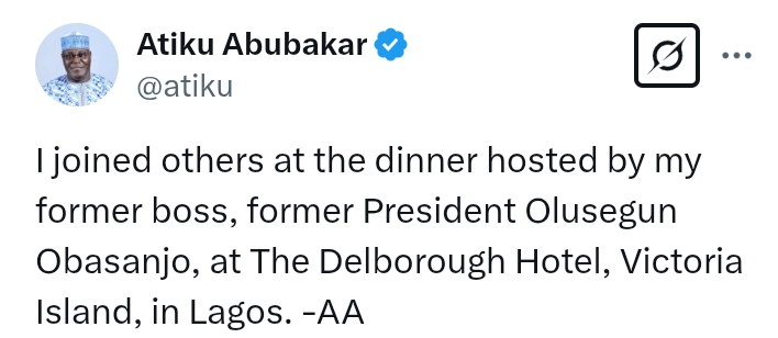 Atiku, GEJ, others attend dinner hosted by former President Olusegun Obasanjo in Lagos
