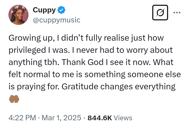 'Growing up, I didn’t fully realise just how privileged I was' - Cuppy