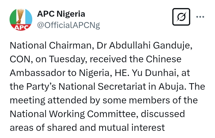 Ganduje receives Chinese Ambassador to Nigeria, Dunhai, both discuss 'areas of shared and mutual interest'