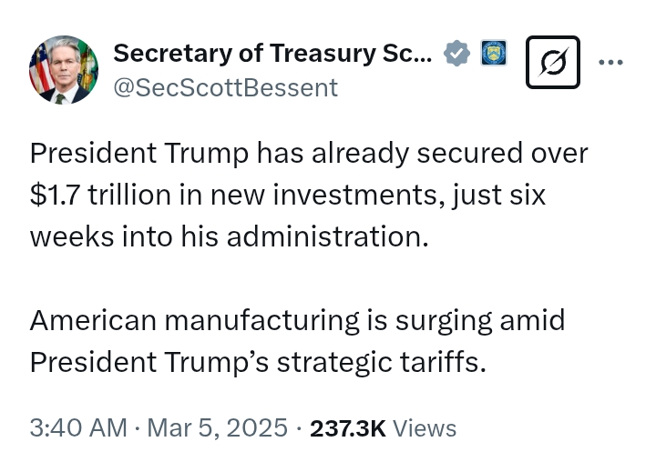 United States: Trump secures over $1.7 trillion in new investments, just six weeks into his administration