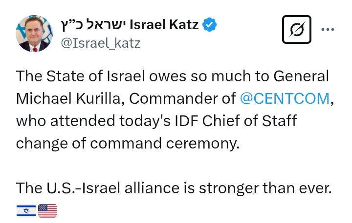 Katz grateful to US General, Kurilla, says, 'U.S.-Israel alliance is stronger than ever'
