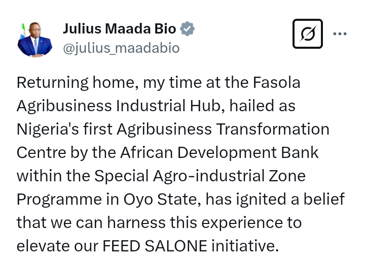Photos: Sierra Leone President, Maada Bio's 'experience' at the Fashola Agribusiness Industrial Hub