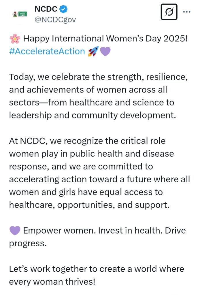 International Women's Day 2025: 'We celebrate the resilience and achievements of women across all sectors' - NCDC