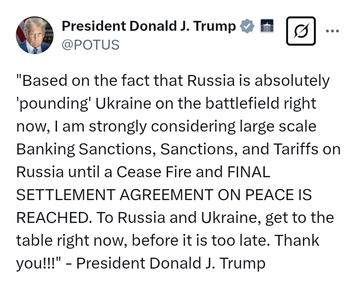 Russia-Ukraine: Trump 'considering large scale banking sanctions, tariffs on Russia until cease fire is reached'