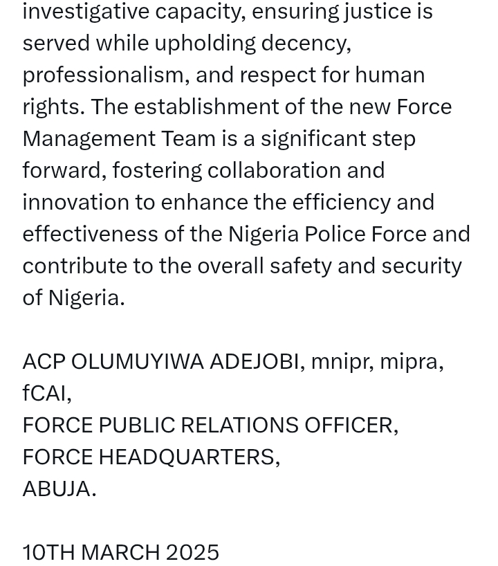 Press Release - 'IGP inaugurates new Force management team, restates agenda for NPF'