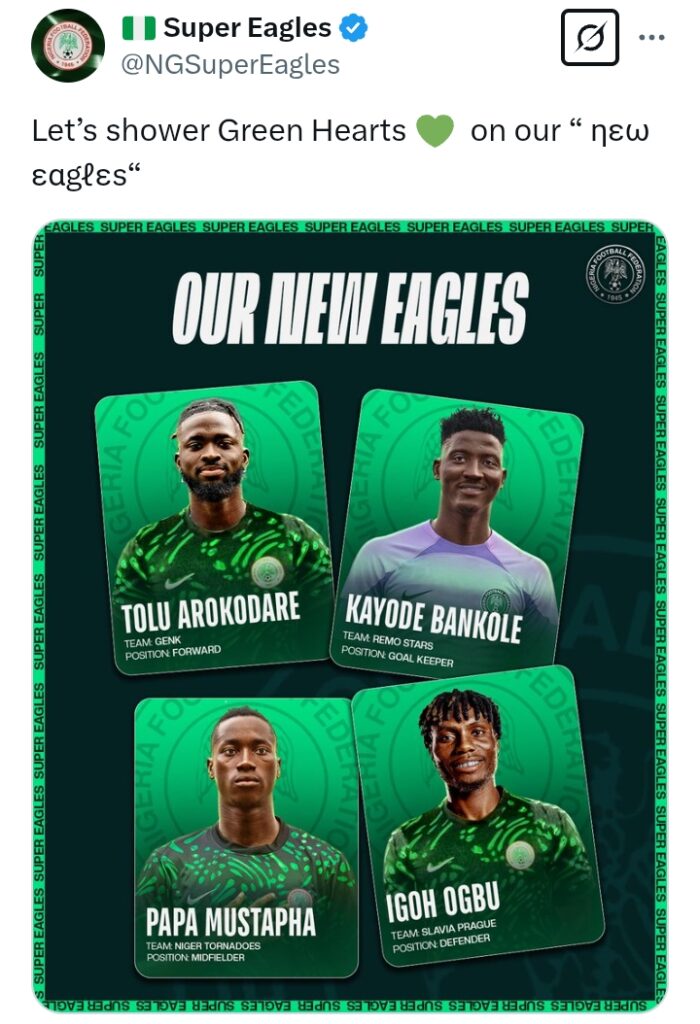 FIFA World Cup 2026 Qualification: Nigeria's four 'new Eagles' for qualifiers