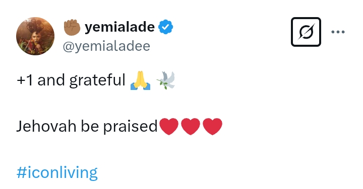 Yemi Alade At 36: '+1 Jehovah be praised'