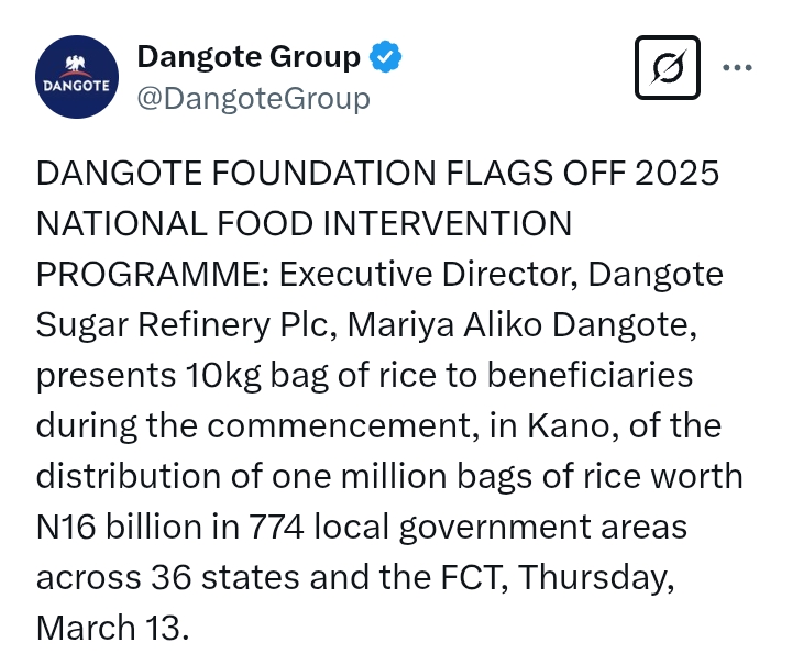 Dangote Foundation flags off 2025 national food intervention programme
